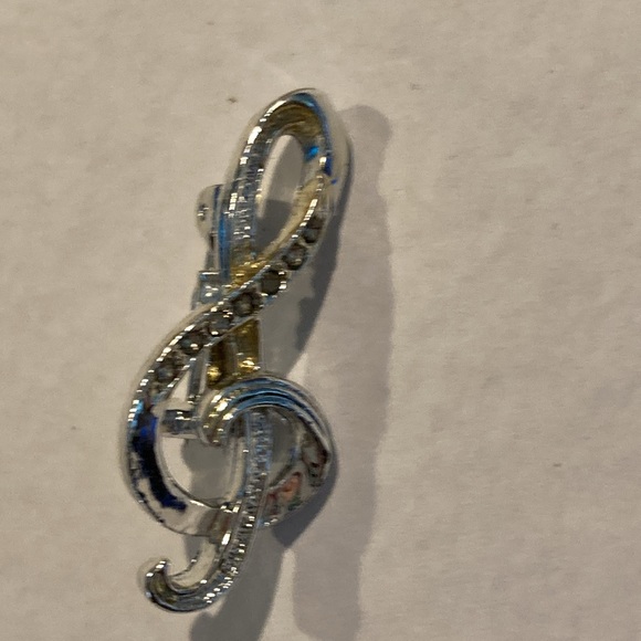 Beautiful music Note pins Brooch Set of 2 silver and crystal - Picture 3 of 6